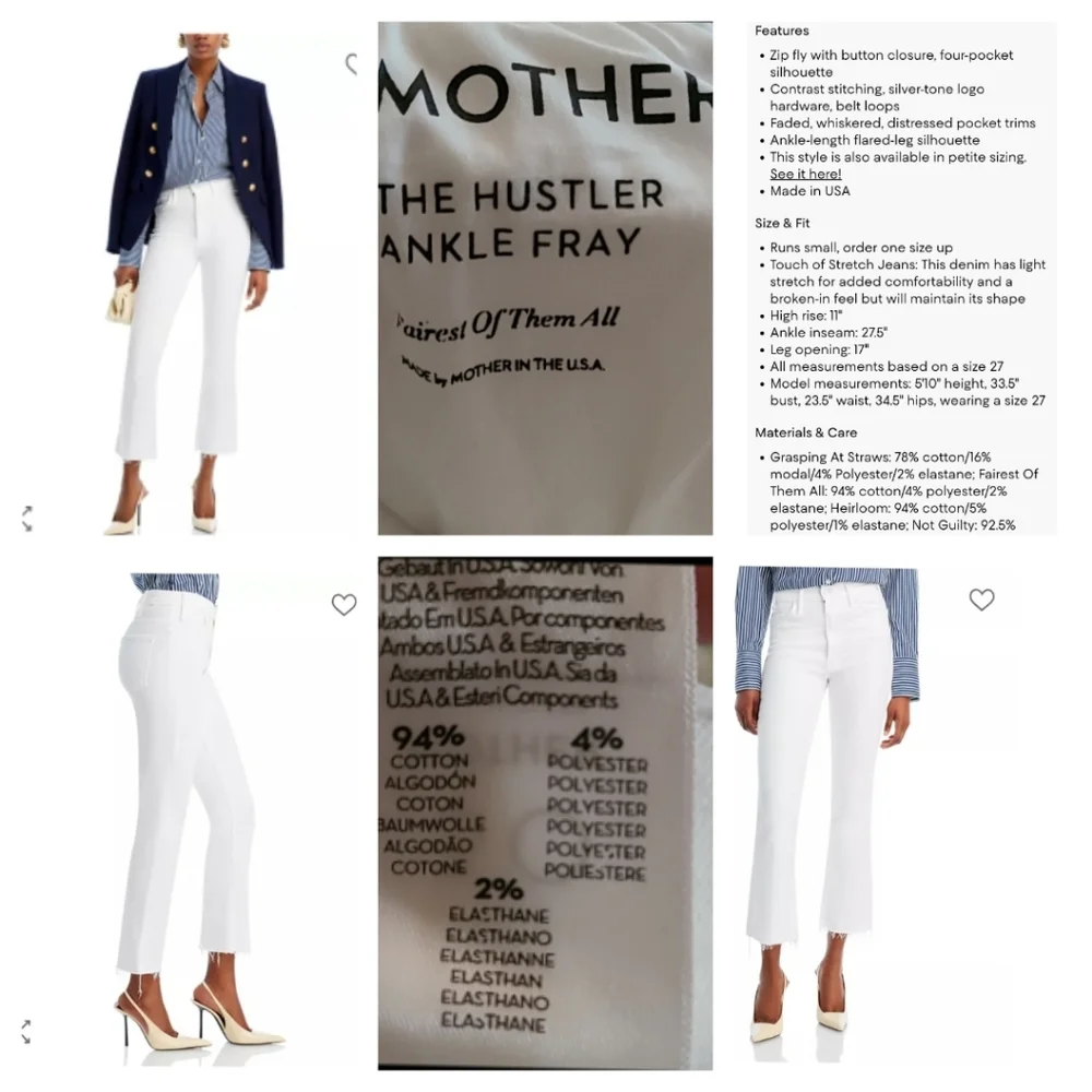 MOTHER The Hustler Ankle Fray Hem Jeans White Straight Flare - Picture 15 of 15